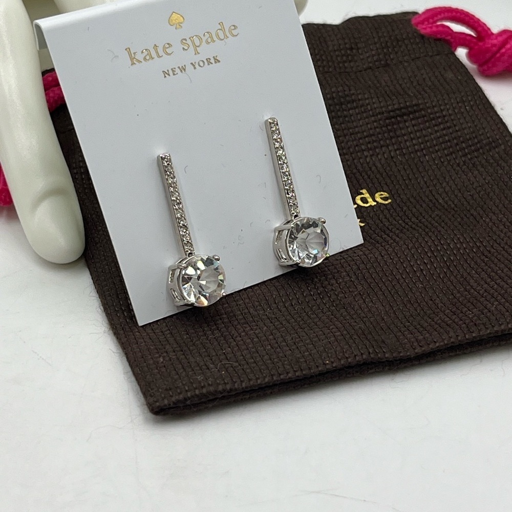 Kate Spade New York Faceted
Clink of Ice Linear Silver Plated‎ Drop Earrings New - Picture 7 of 12